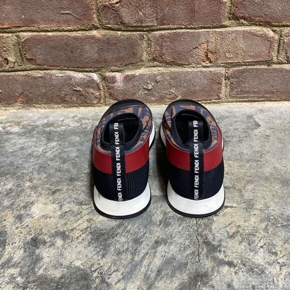Fendi Logo Mesh Black -Red-Tan Slip On Sneakers Size 37.5 - Picture 5 of 14